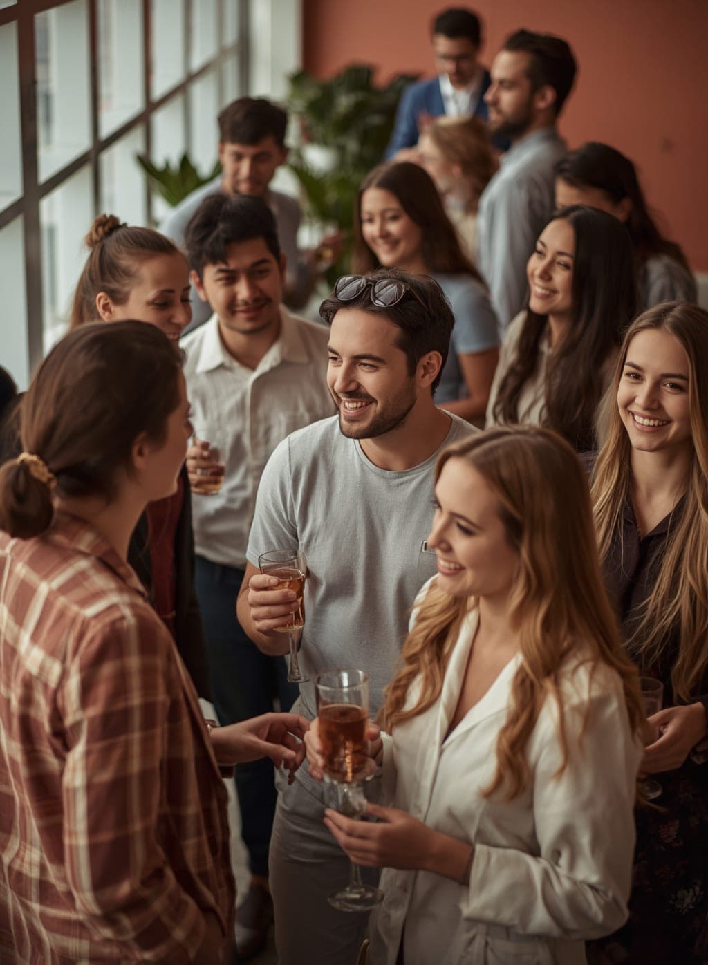 A group of young professionals talking over drinks