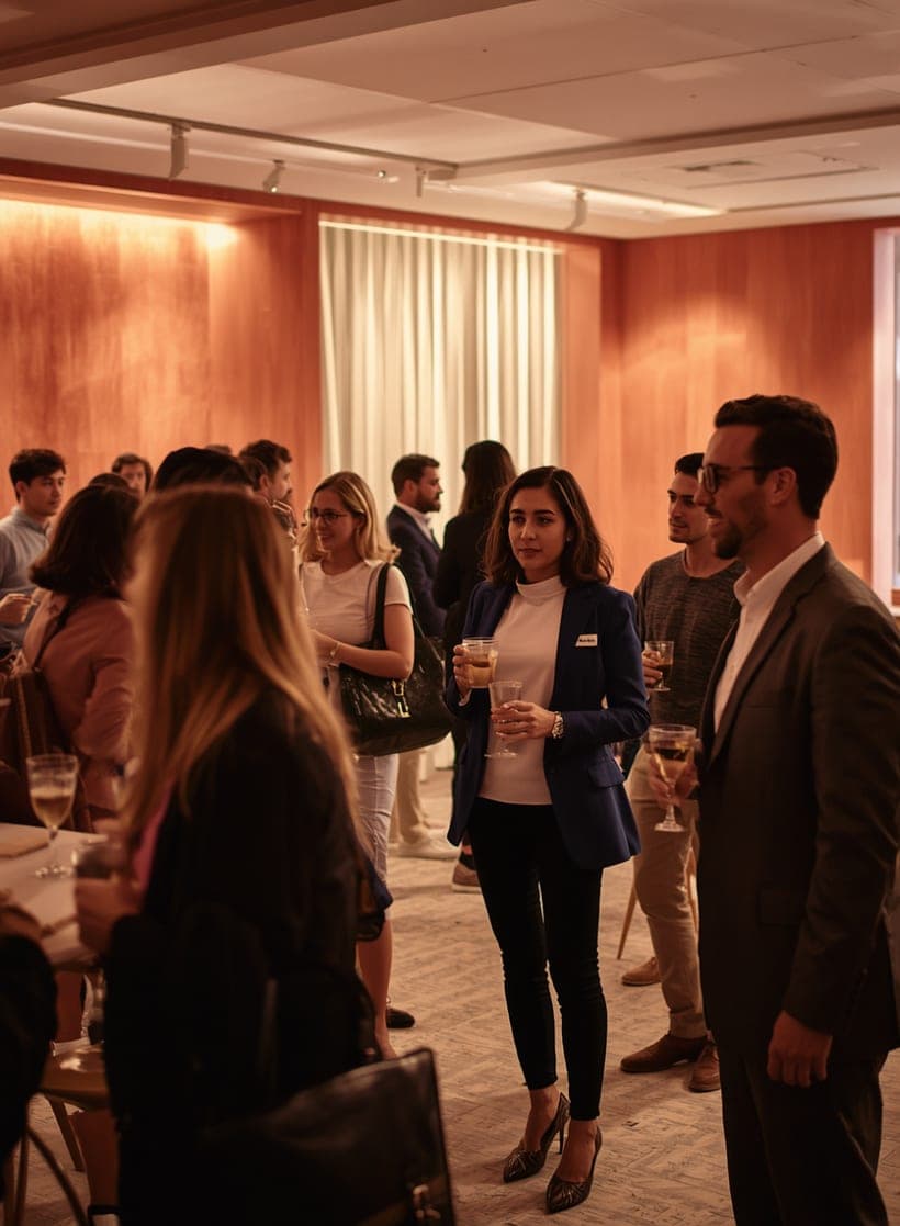 Attendees talking over drinks in the estate agent hub